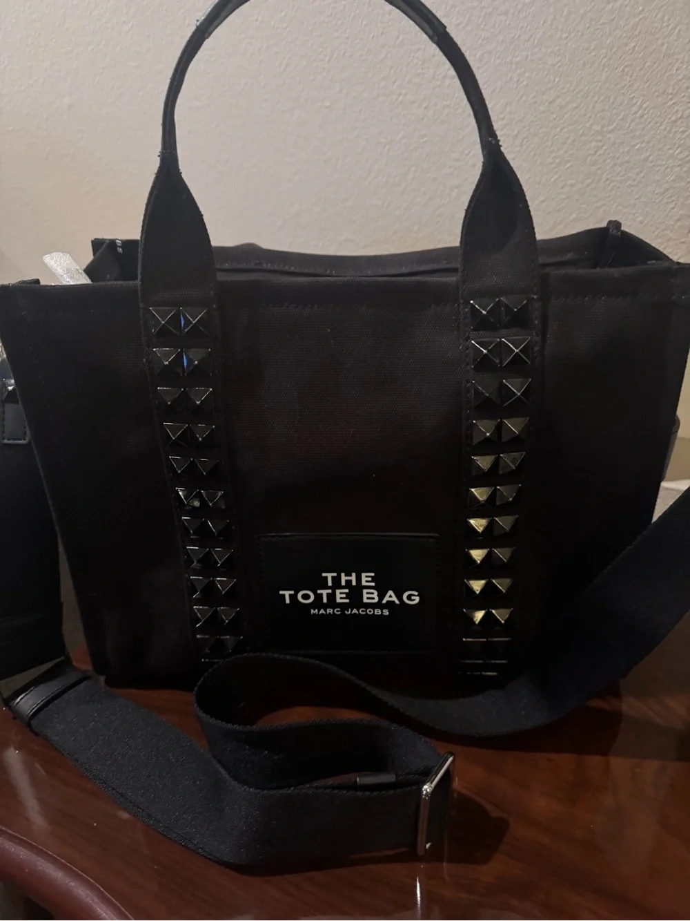 Marc Jacobs Black Studded Canvas Tote with Detachable Strap